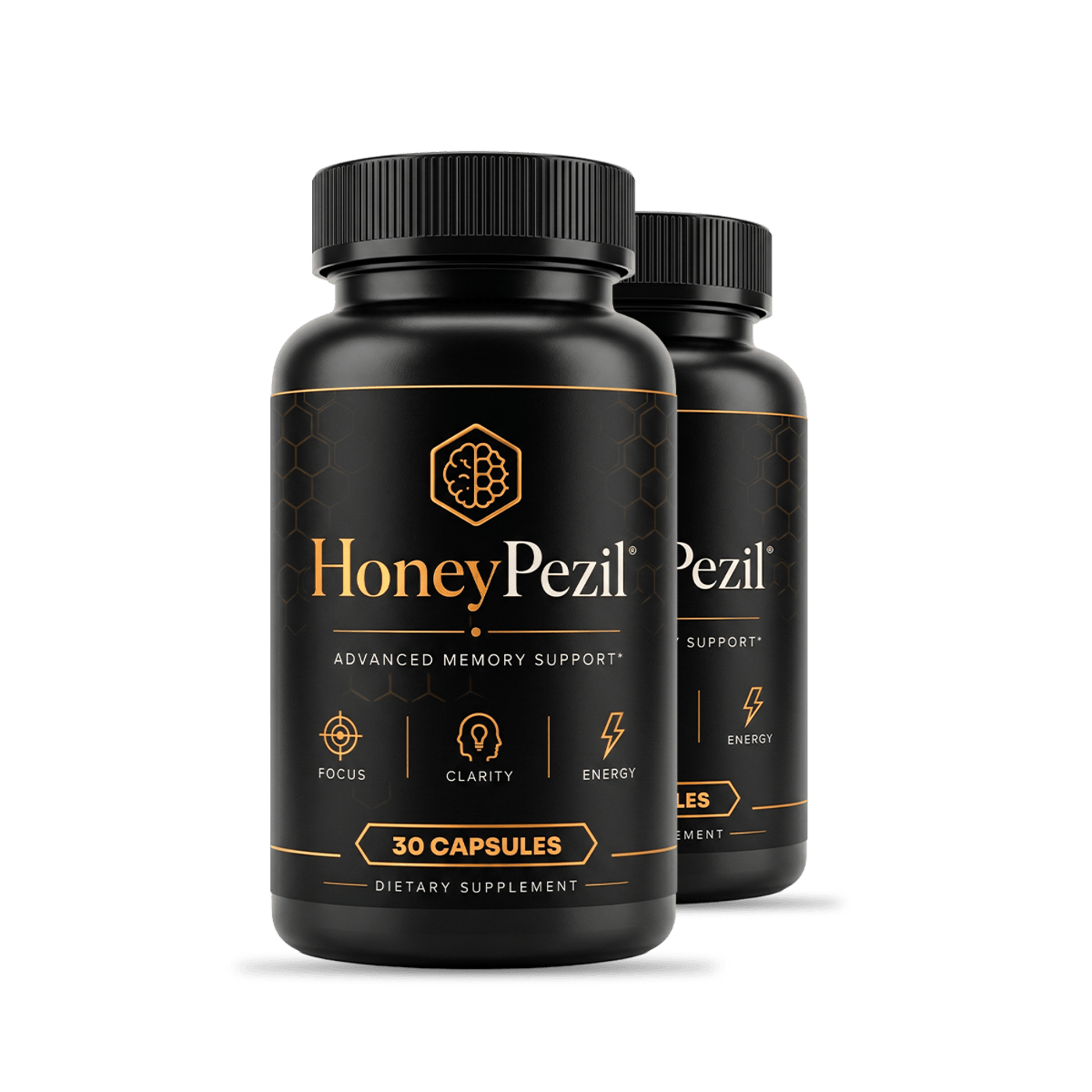 Honey Pezil advanced memory support supplement bottles